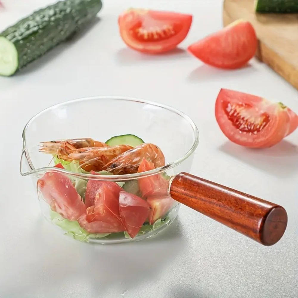 Baby Food Glass - Fashion Wood Handle Glass Milk Pot