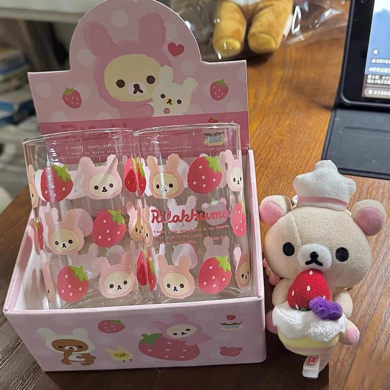 Baby Food Glass - Rilakkuma Glass Cup Cute Cartoon Strawberry
