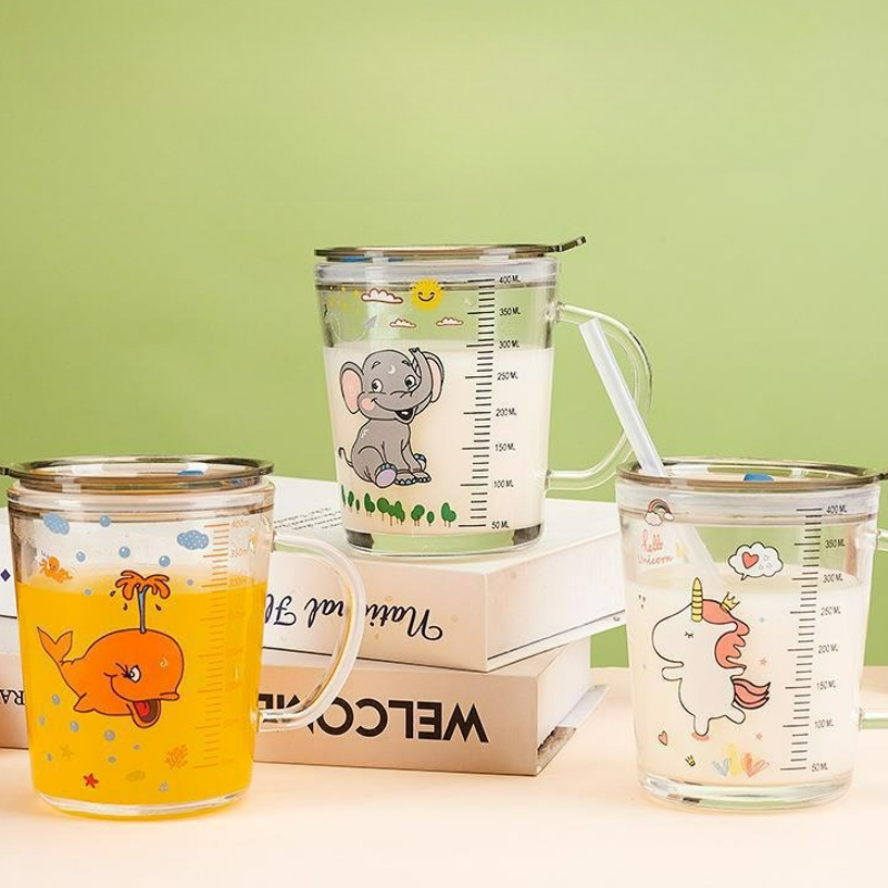Cartoon Glass Mug with Lid Chi - Baby Food Glass recension och pris